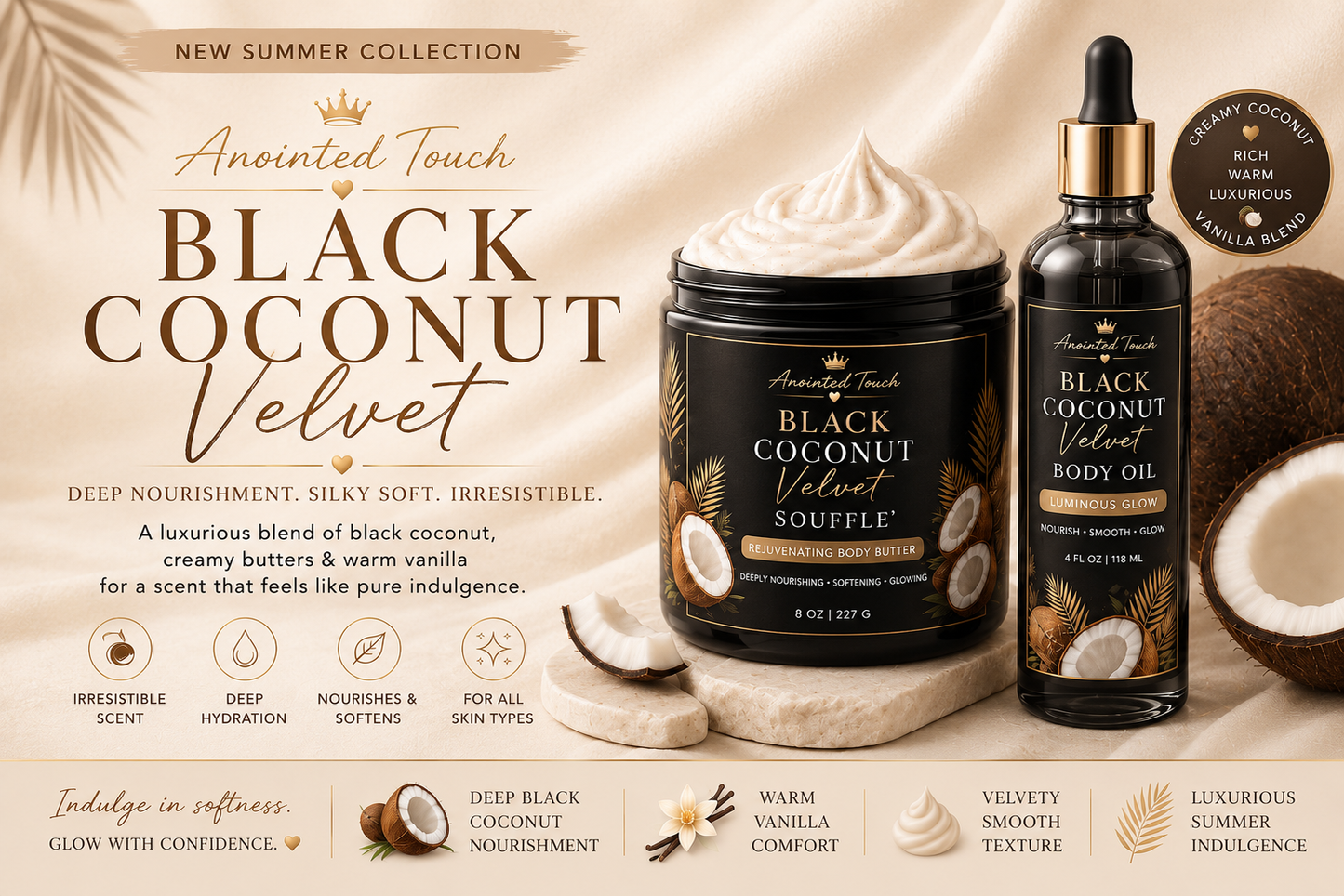 🖤🥥 Black Coconut Velvet Luxury Body Care Bundle ✨🌴
