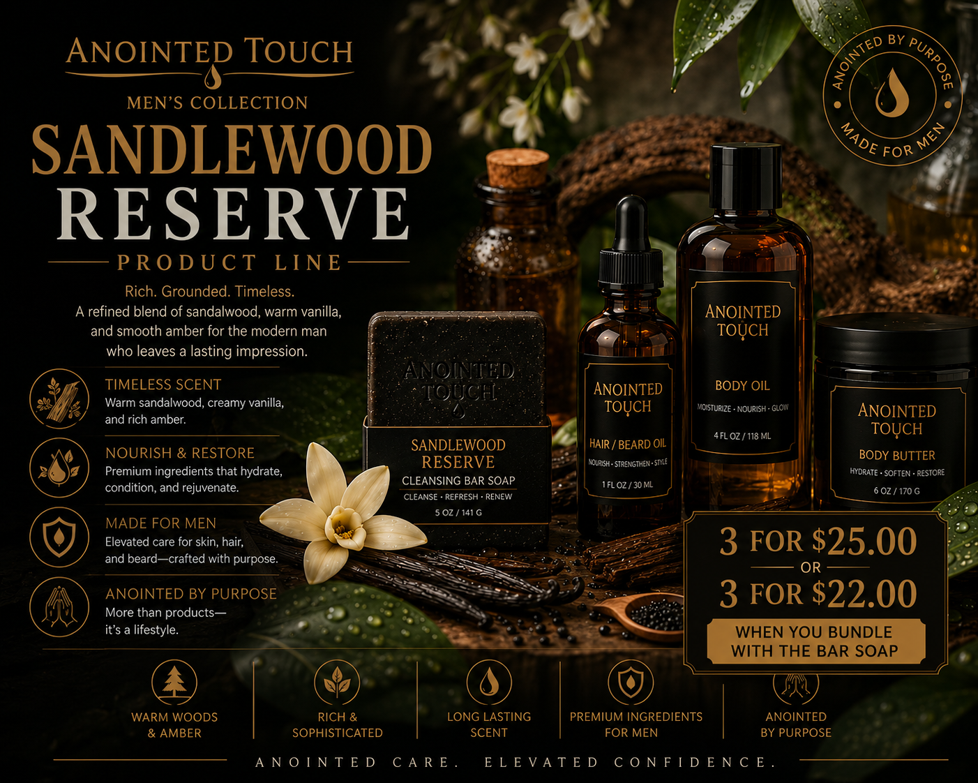 🌲 💧 Sandalwood Reserve Moisturizing Body Oil